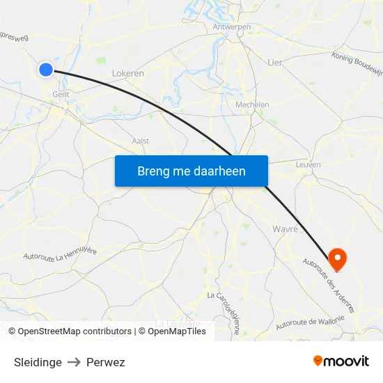 Sleidinge to Perwez map