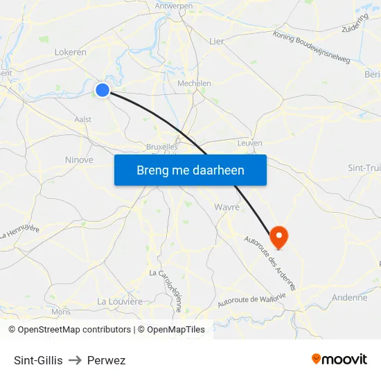 Sint-Gillis to Perwez map
