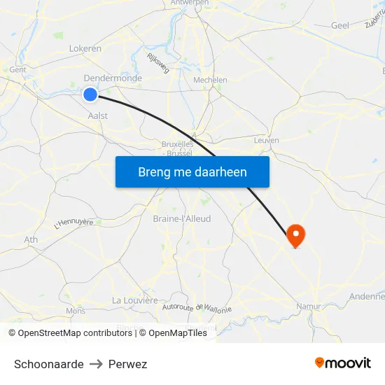 Schoonaarde to Perwez map
