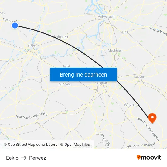 Eeklo to Perwez map