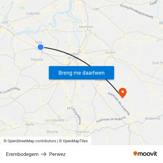 Erembodegem to Perwez map