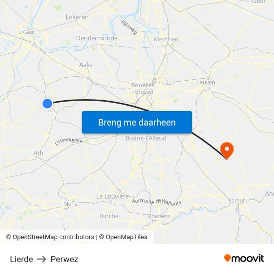 Lierde to Perwez map
