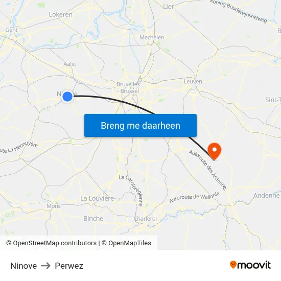 Ninove to Perwez map