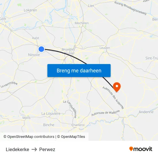 Liedekerke to Perwez map