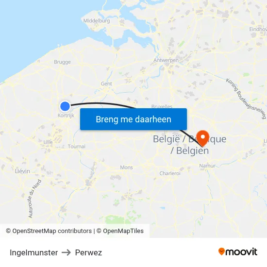 Ingelmunster to Perwez map
