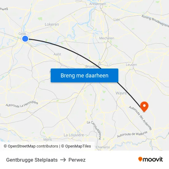 Gentbrugge Stelplaats to Perwez map