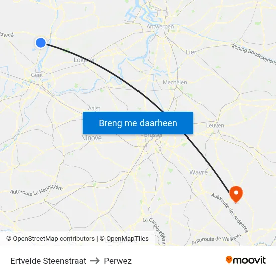 Ertvelde Steenstraat to Perwez map