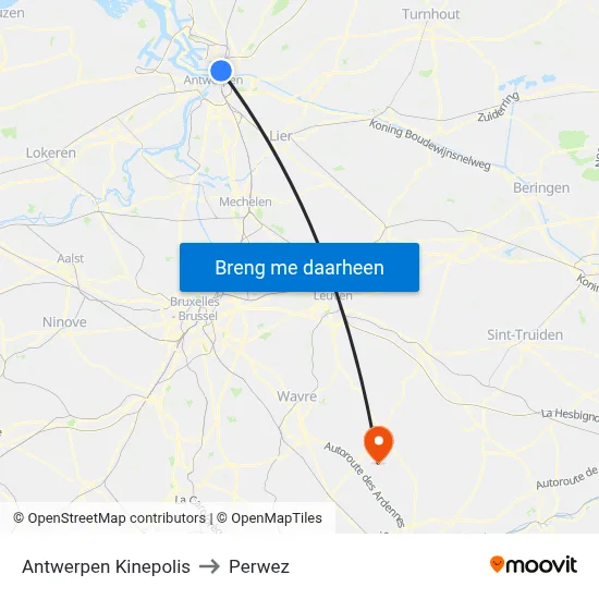 Antwerpen Kinepolis to Perwez map