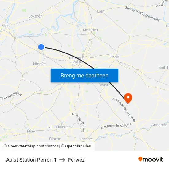Aalst Station Perron 1 to Perwez map