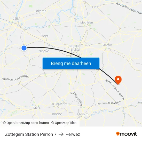Zottegem Station Perron 7 to Perwez map