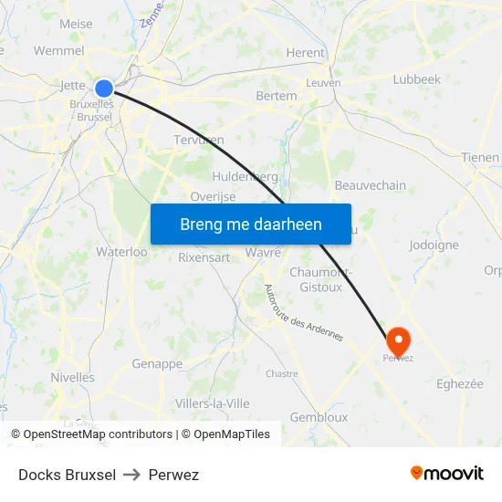 Docks Bruxsel to Perwez map