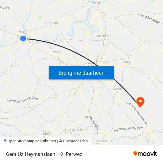 Gent Uz Heymanslaan to Perwez map