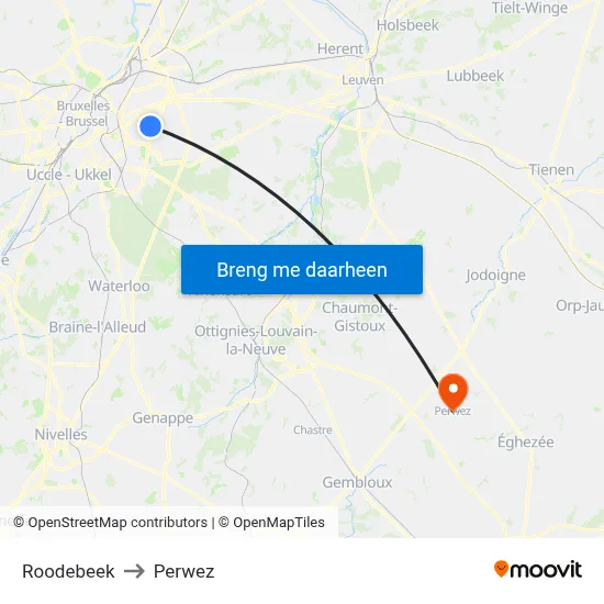 Roodebeek to Perwez map