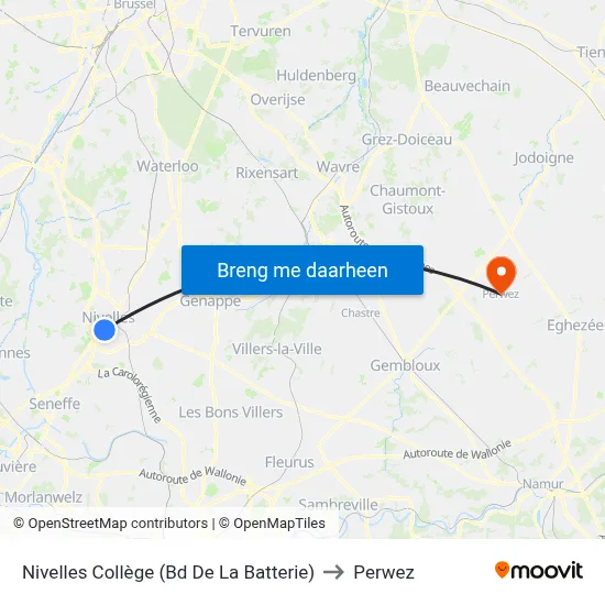 Nivelles Collège (Bd De La Batterie) to Perwez map