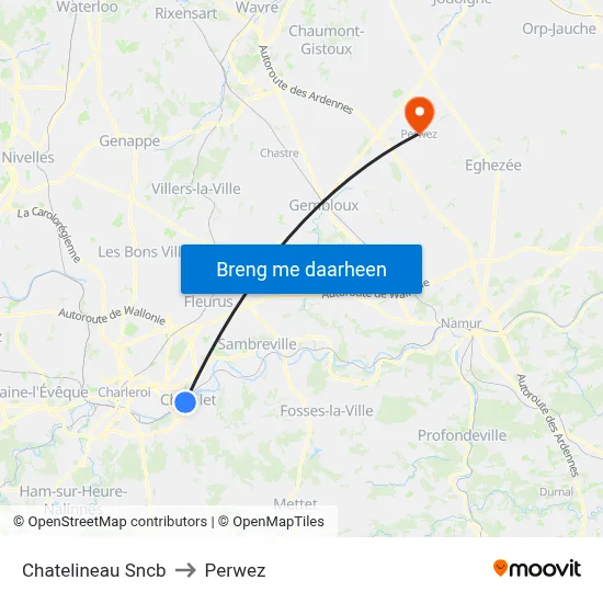 Chatelineau Sncb to Perwez map