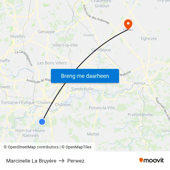 Marcinelle La Bruyère to Perwez map