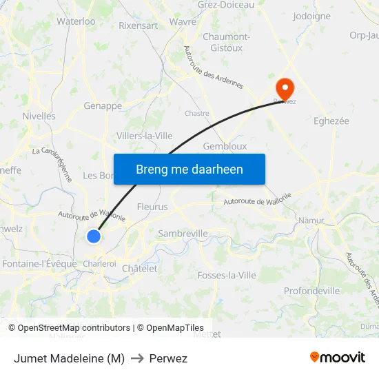 Jumet Madeleine (M) to Perwez map
