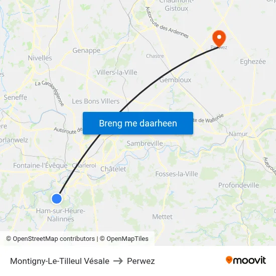 Montigny-Le-Tilleul Vésale to Perwez map