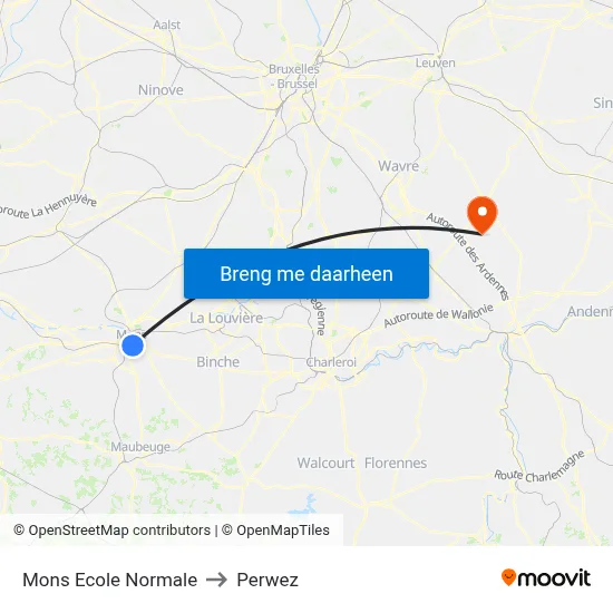 Mons Ecole Normale to Perwez map