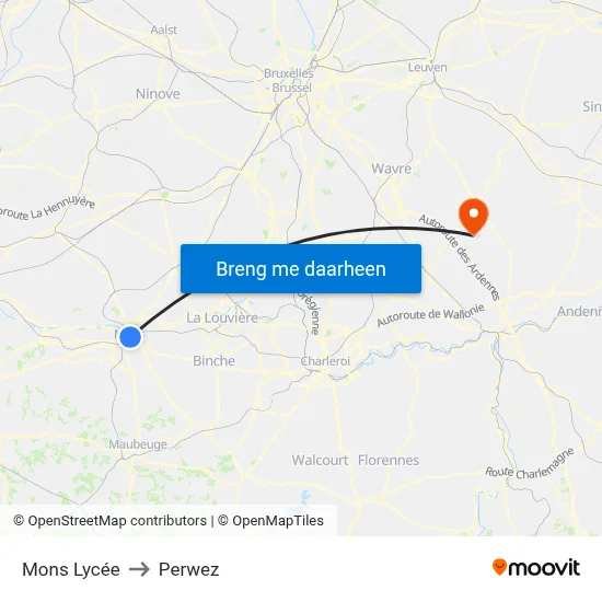 Mons Lycée to Perwez map