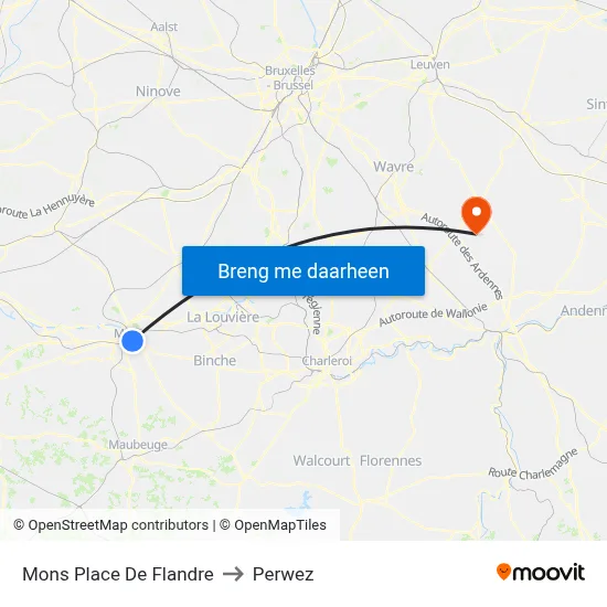 Mons Place De Flandre to Perwez map