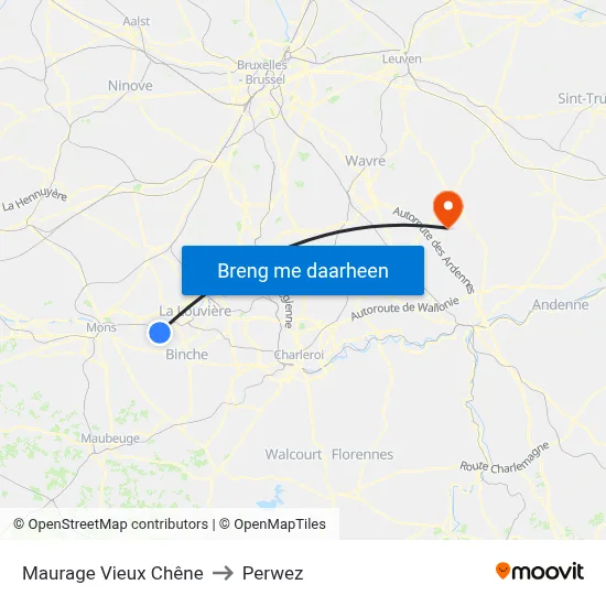 Maurage Vieux Chêne to Perwez map