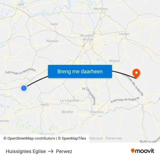 Huissignies Eglise to Perwez map