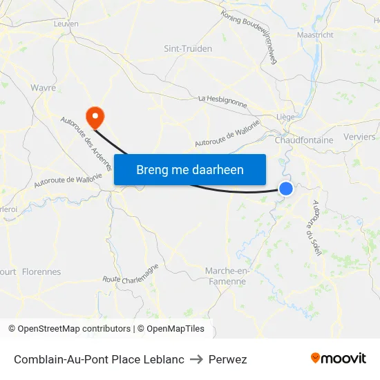 Comblain-Au-Pont Place Leblanc to Perwez map