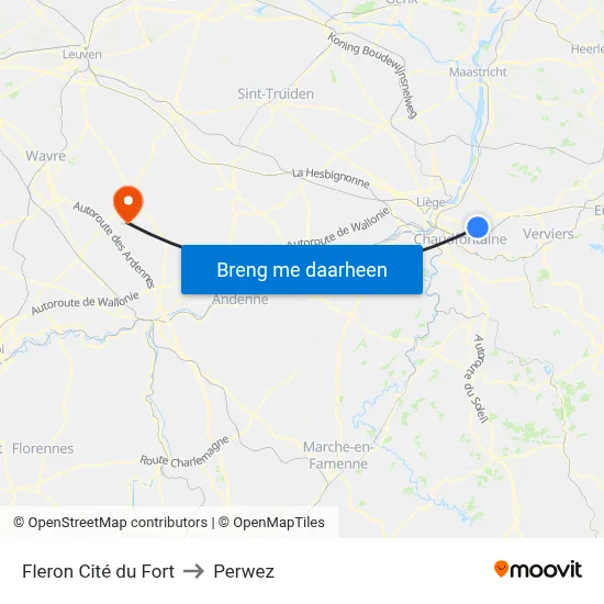 Fleron Cité du Fort to Perwez map