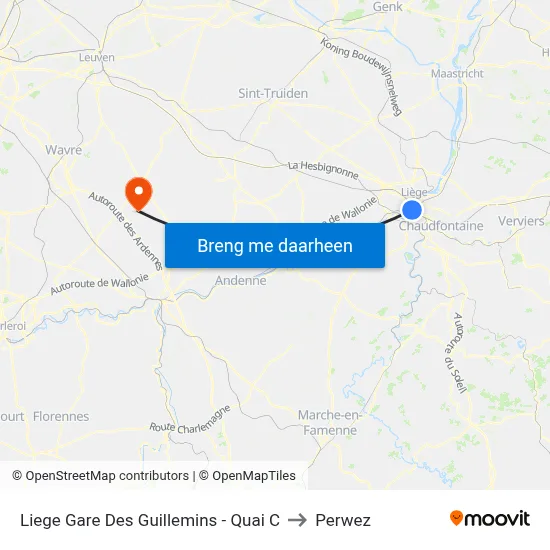Liege Gare Des Guillemins - Quai C to Perwez map