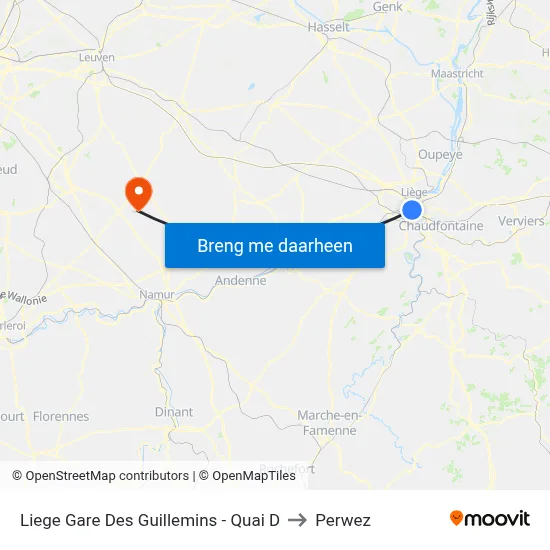 Liege Gare Des Guillemins - Quai D to Perwez map