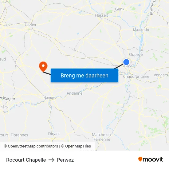 Rocourt Chapelle to Perwez map