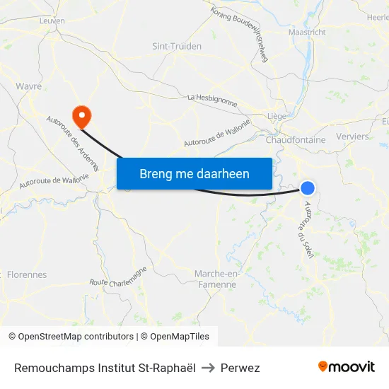 Remouchamps Institut St-Raphaël to Perwez map