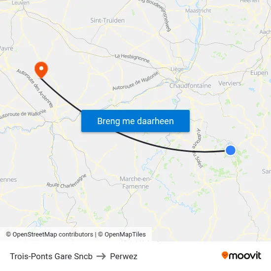 Trois-Ponts Gare Sncb to Perwez map