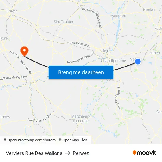 Verviers Rue Des Wallons to Perwez map