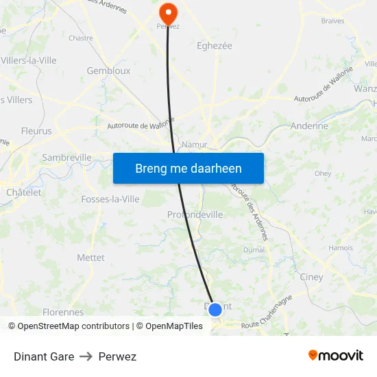 Dinant Gare to Perwez map
