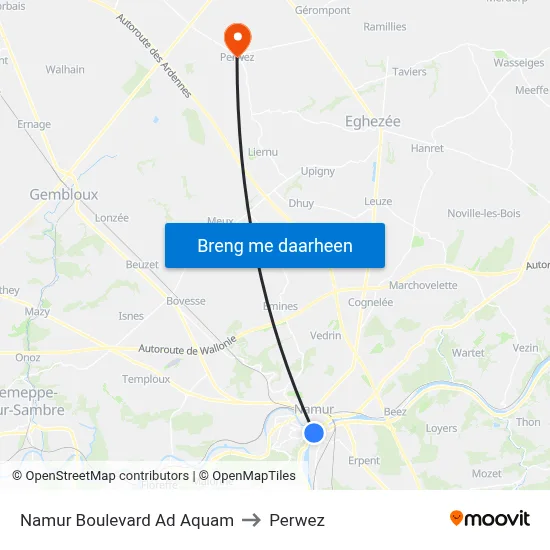 Namur Boulevard Ad Aquam to Perwez map