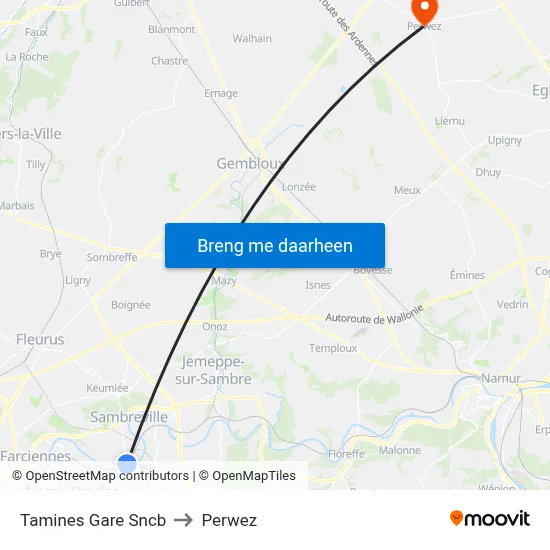 Tamines Gare Sncb to Perwez map