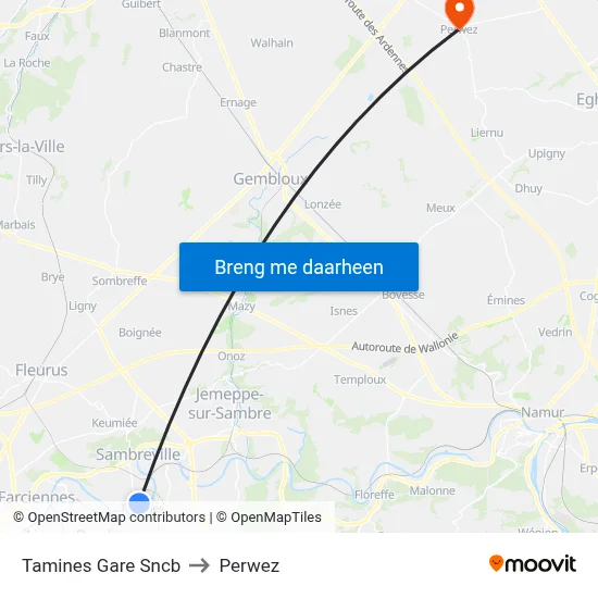 Tamines Gare Sncb to Perwez map