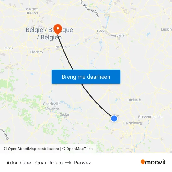 Arlon Gare - Quai Urbain to Perwez map