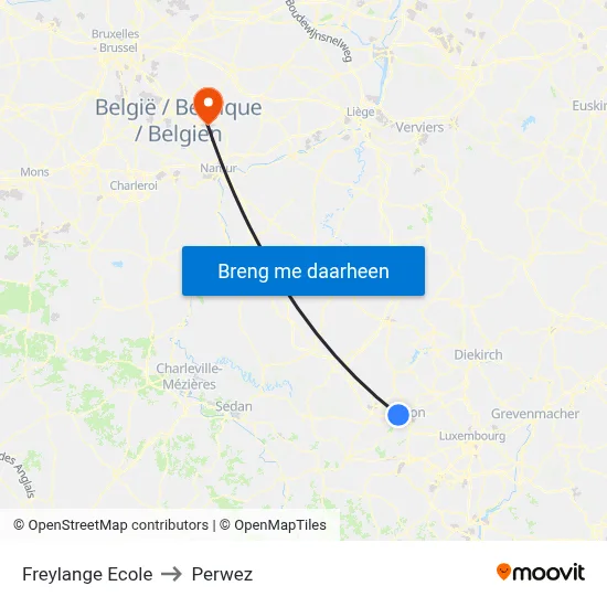 Freylange Ecole to Perwez map