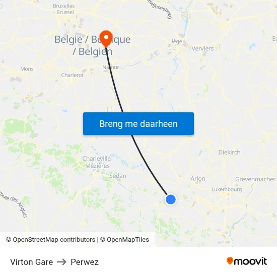 Virton Gare to Perwez map