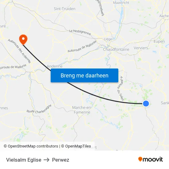 Vielsalm Eglise to Perwez map