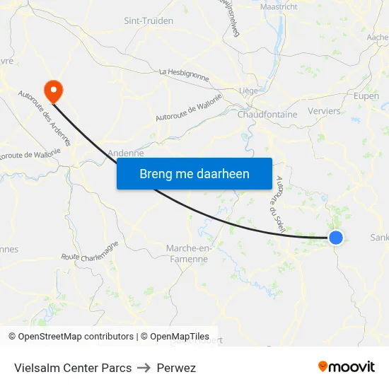 Vielsalm Center Parcs to Perwez map