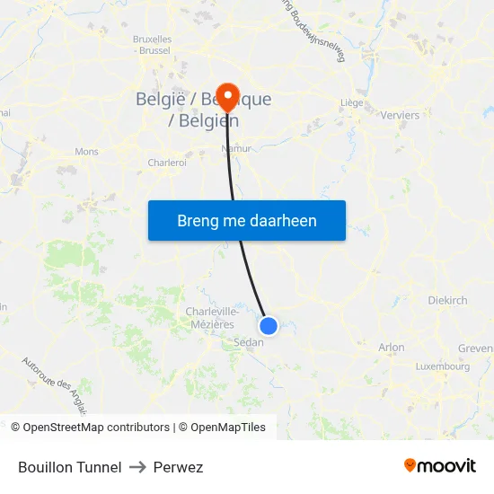 Bouillon Tunnel to Perwez map