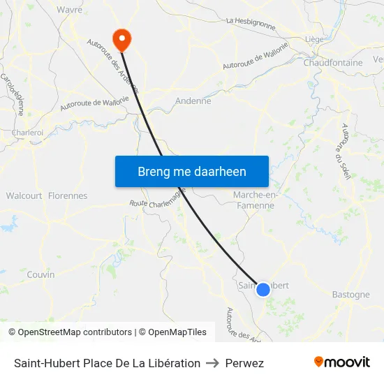 Saint-Hubert Place De La Libération to Perwez map
