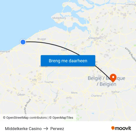 Middelkerke Casino to Perwez map
