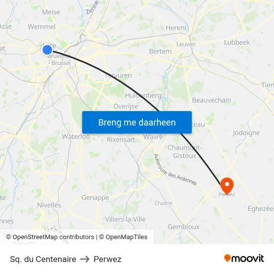 Sq. du Centenaire to Perwez map