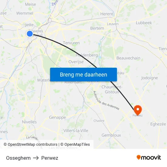 Osseghem to Perwez map