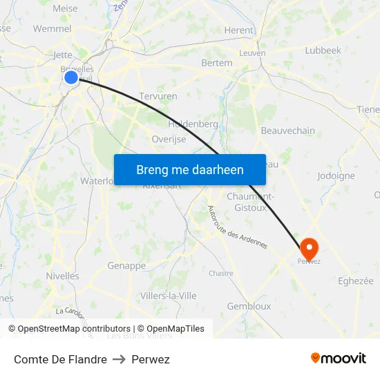 Comte De Flandre to Perwez map
